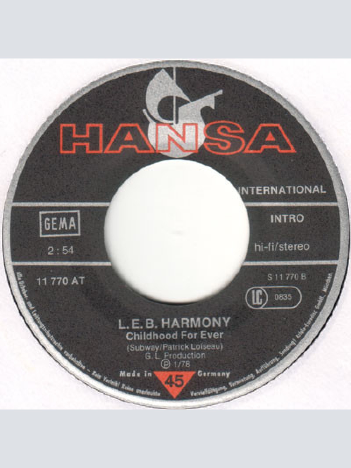 Vinyl / L.E.B. Harmony - Kid's Dance / Childhood For Ever