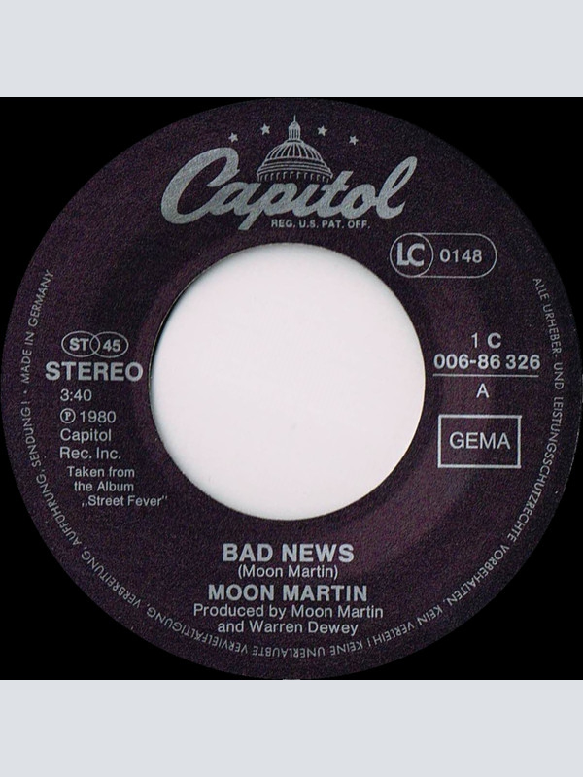 Vinyl / Moon Martin - Bad News