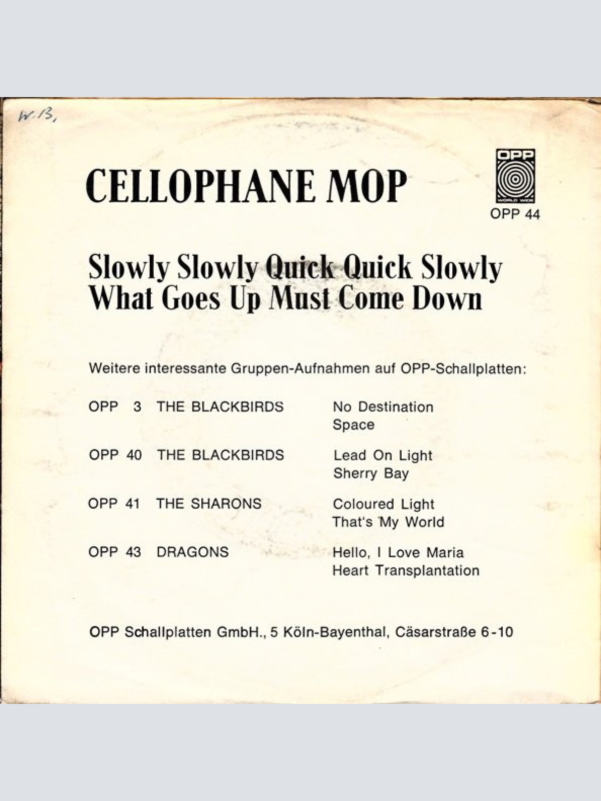 Vinyl / Cellophane Mop - Slowly Slowly Quick Quick Slowly