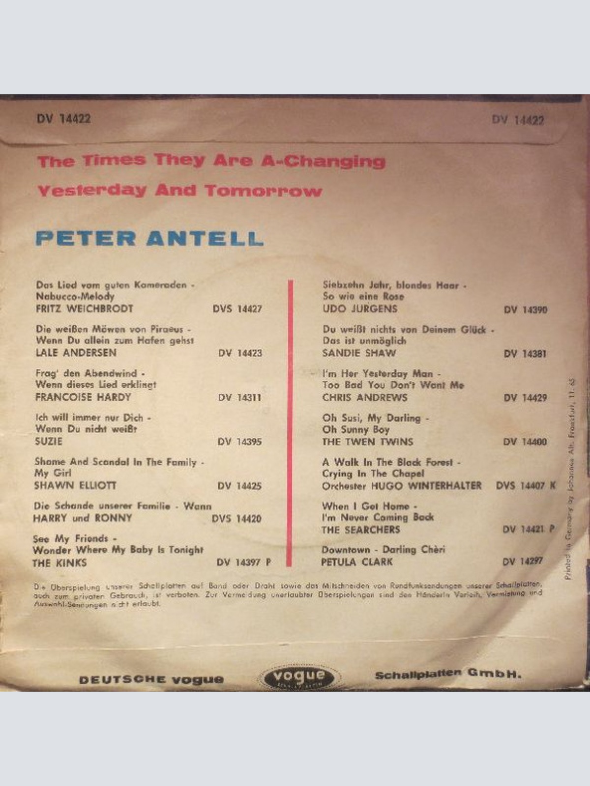 Vinyl / Peter Antell - The Times They Are A-Changing / Yesterday And Tomorrow