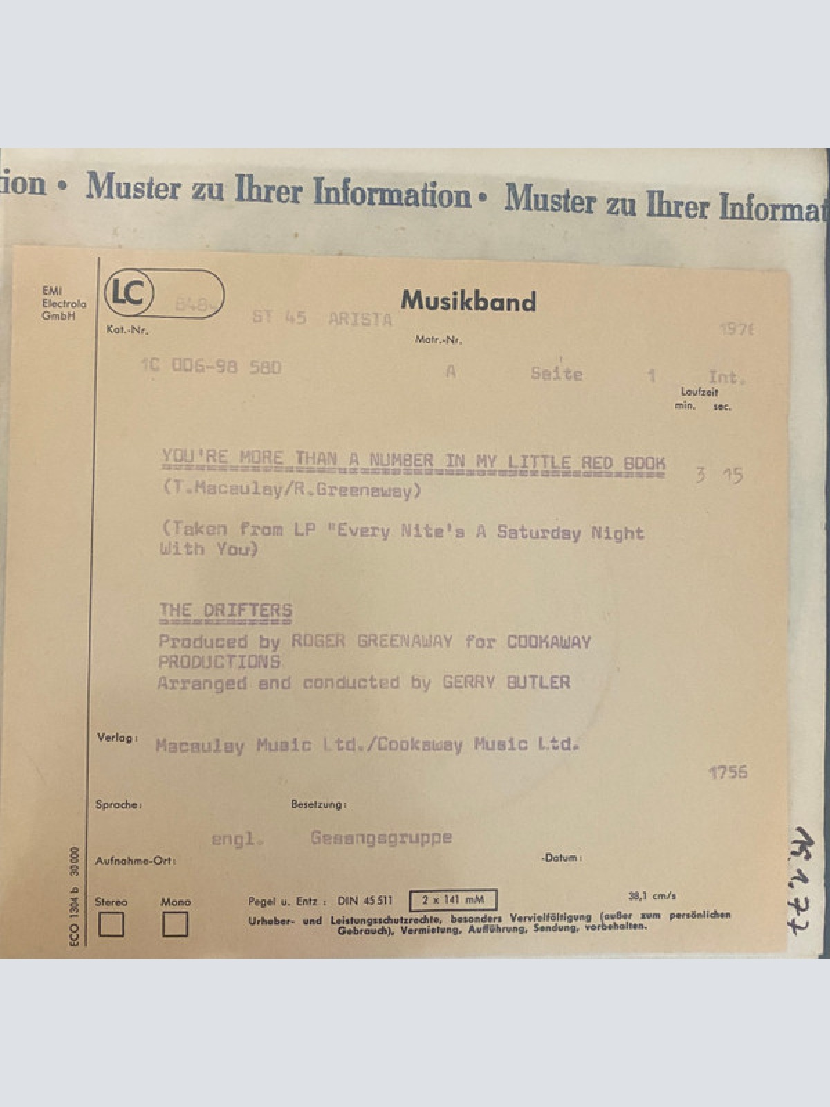 Vinyl / The Drifters - You're More Than A Number In My Little Red Book