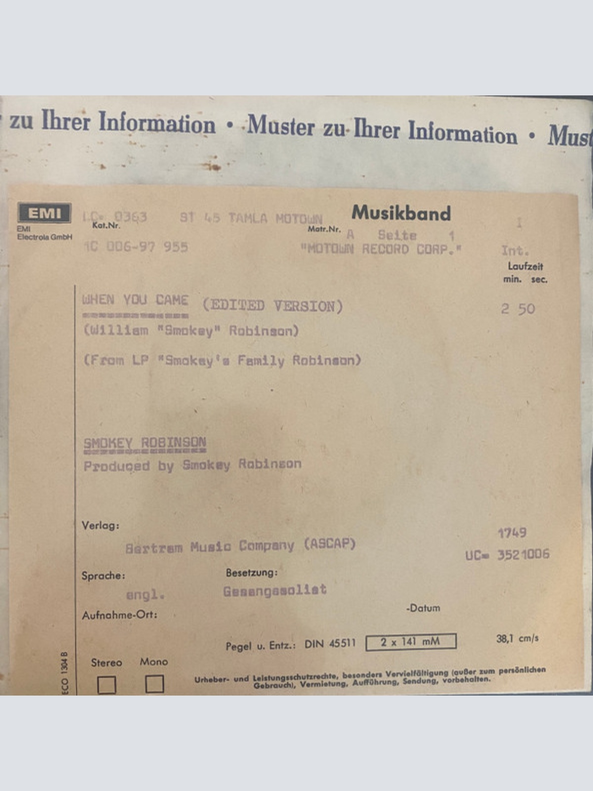 Vinyl / Smokey Robinson - When You Came