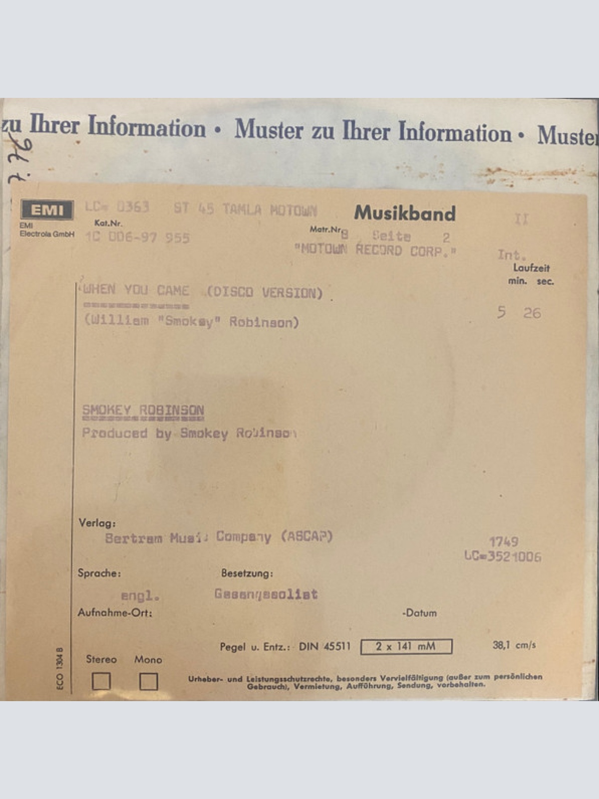 Vinyl / Smokey Robinson - When You Came