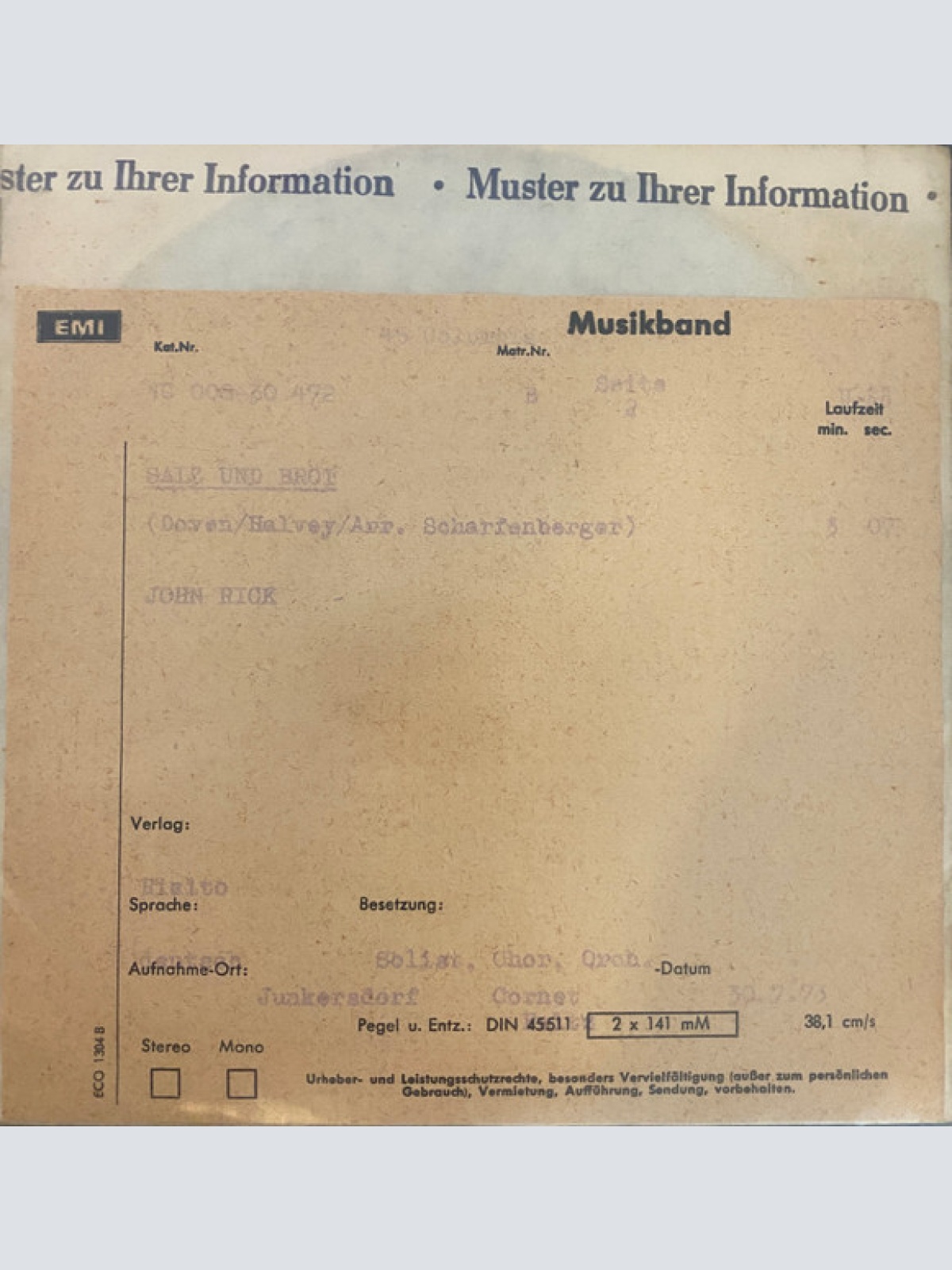 Vinyl / John Rick - So War Es Noch Nie