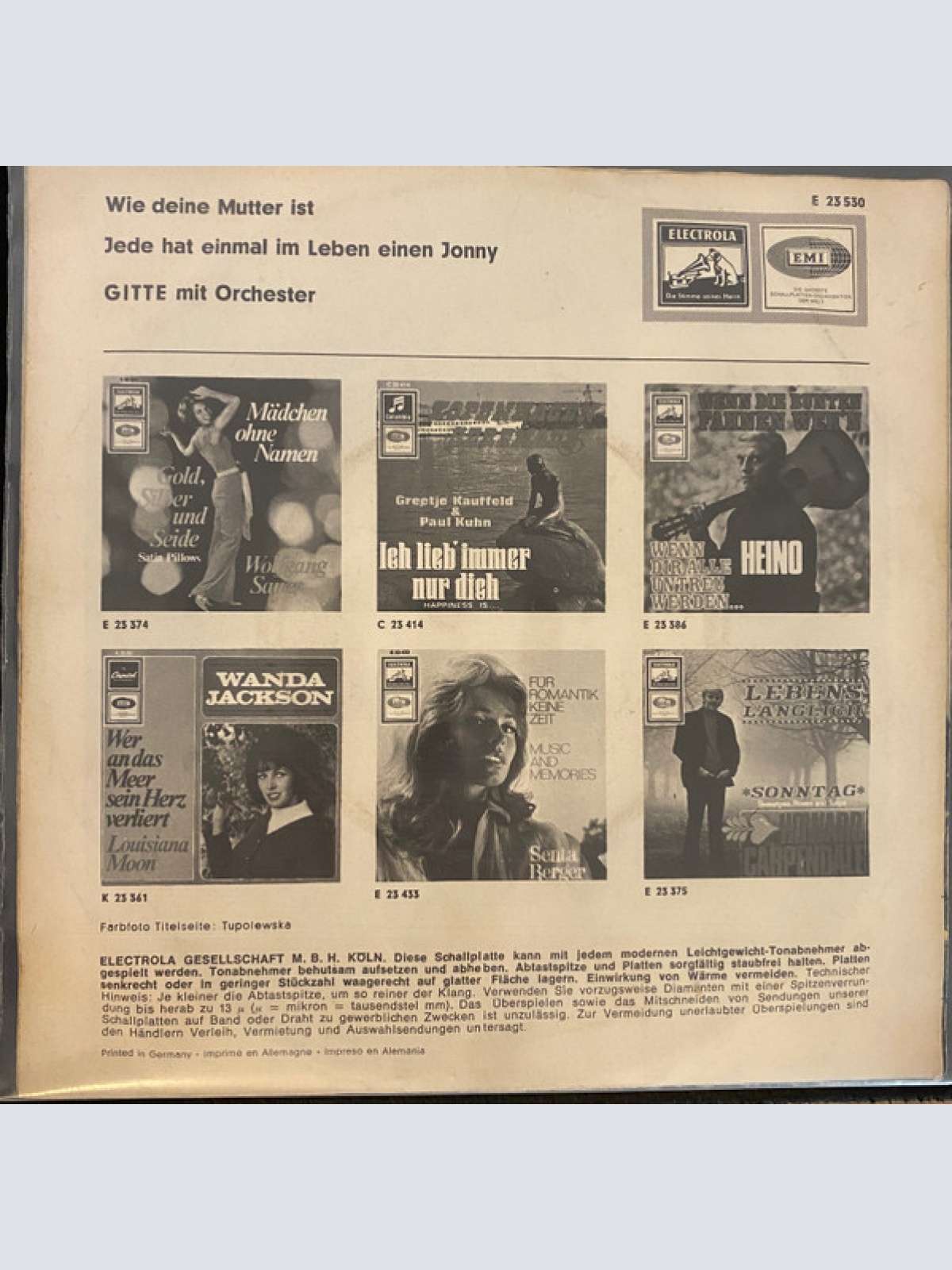 Vinyl / Gitte* - Wie Deine Mutter Ist / Jede Hat Einmal Im Leben Einen Jonny