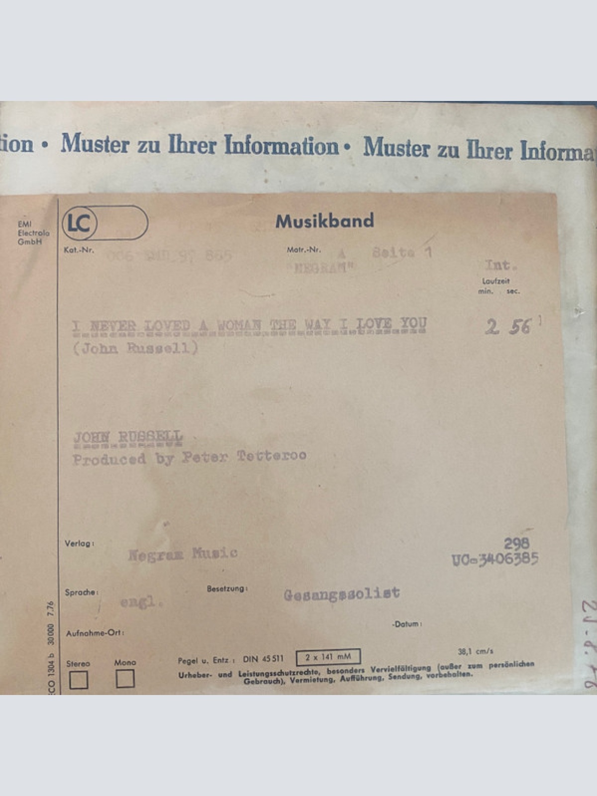 Vinyl / Big John Russell - I Never Loved A Woman The Way I Love You