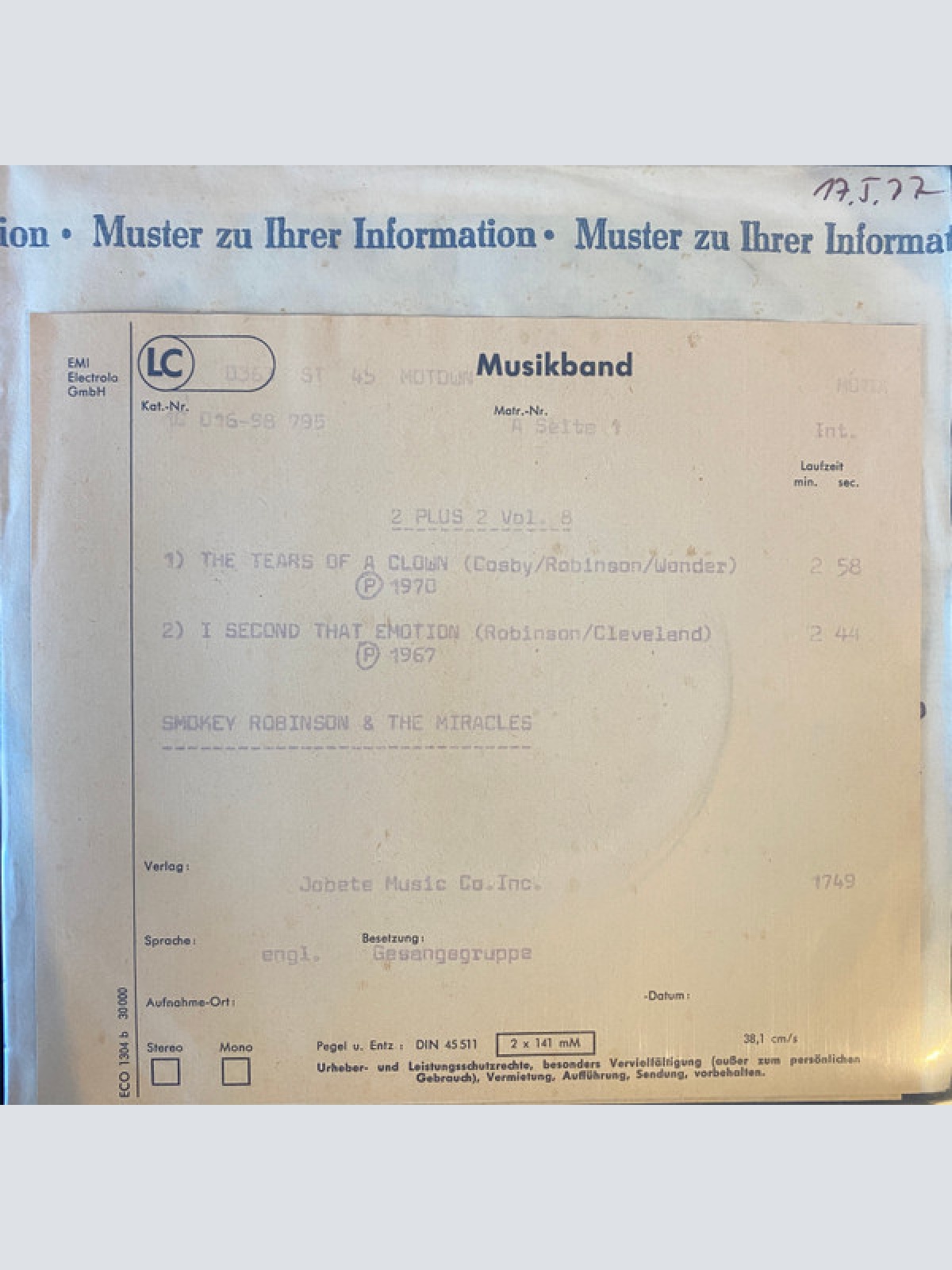 Vinyl / Smokey Robinson & The Miracles - The Tracks Of My Tears