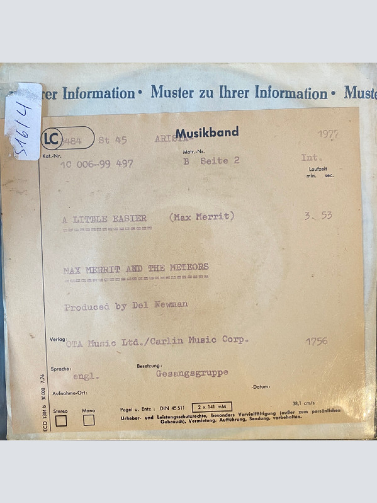 Vinyl / Max Merritt And The Meteors - Slipping Away