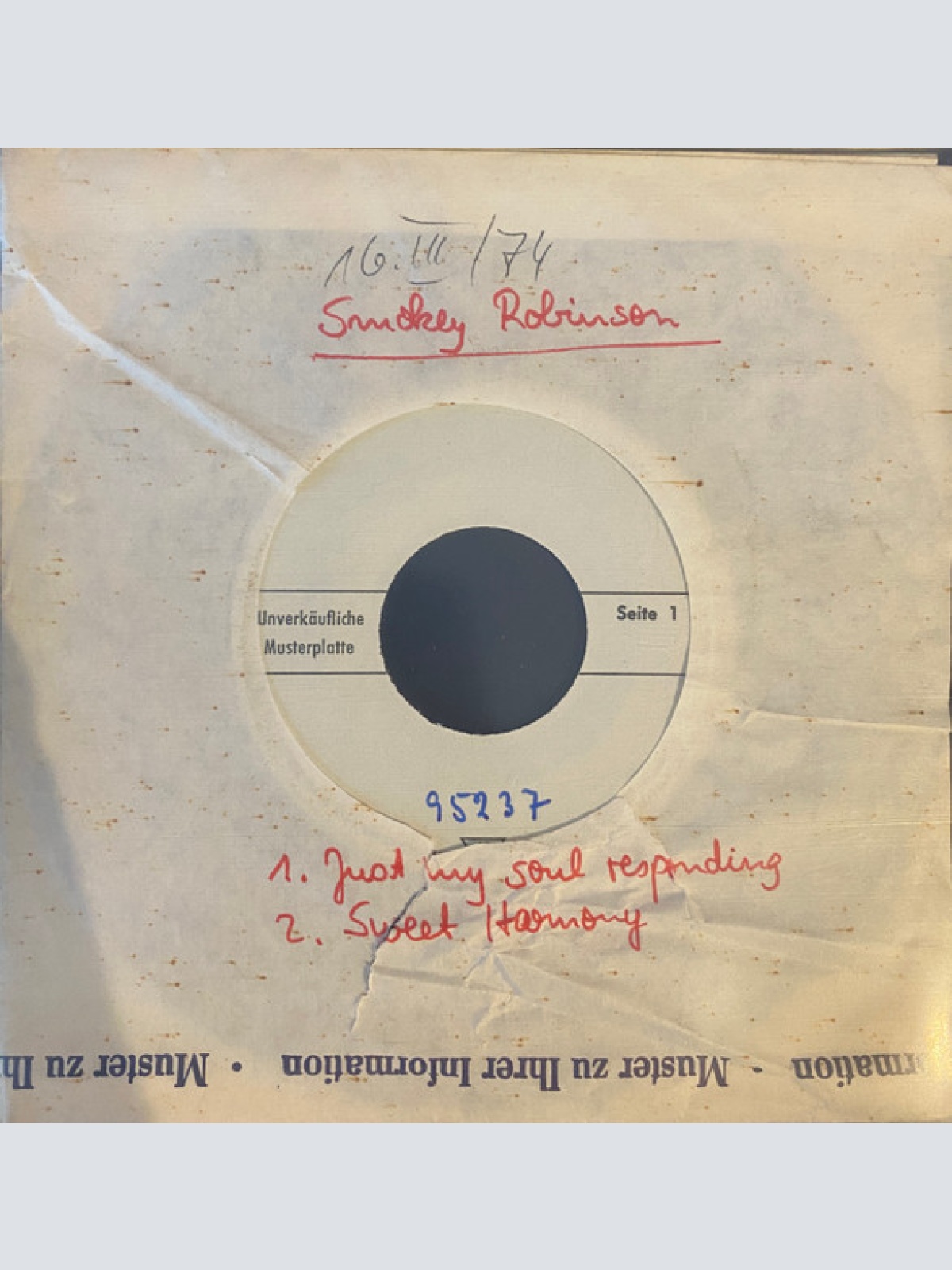 Vinyl / Smokey Robinson - Just My Soul Responding / Sweet Harmony