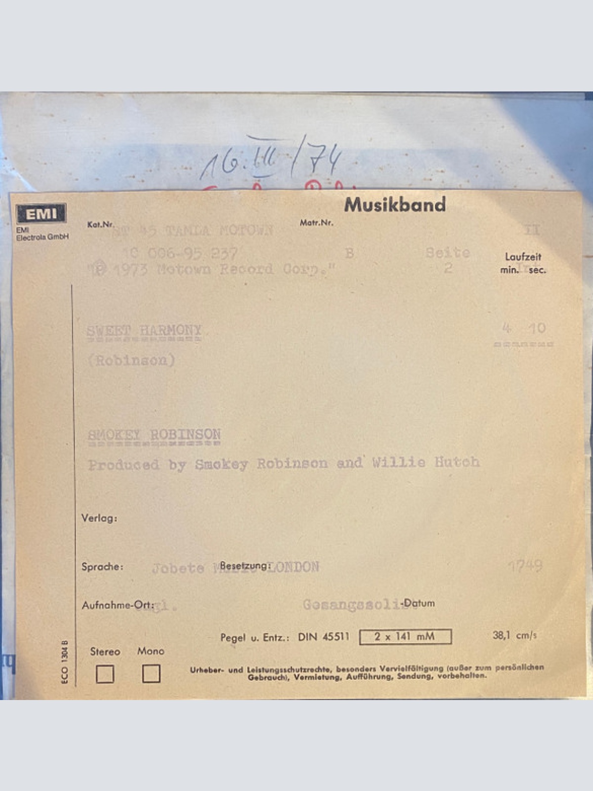 Vinyl / Smokey Robinson - Just My Soul Responding / Sweet Harmony