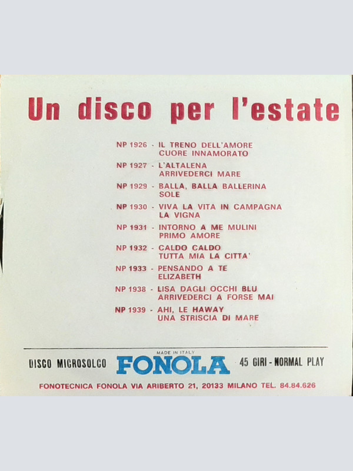 Vinyl / Marco Antony - La Nostra Favola / Ho Scritto T'amo Sulla Sabbia