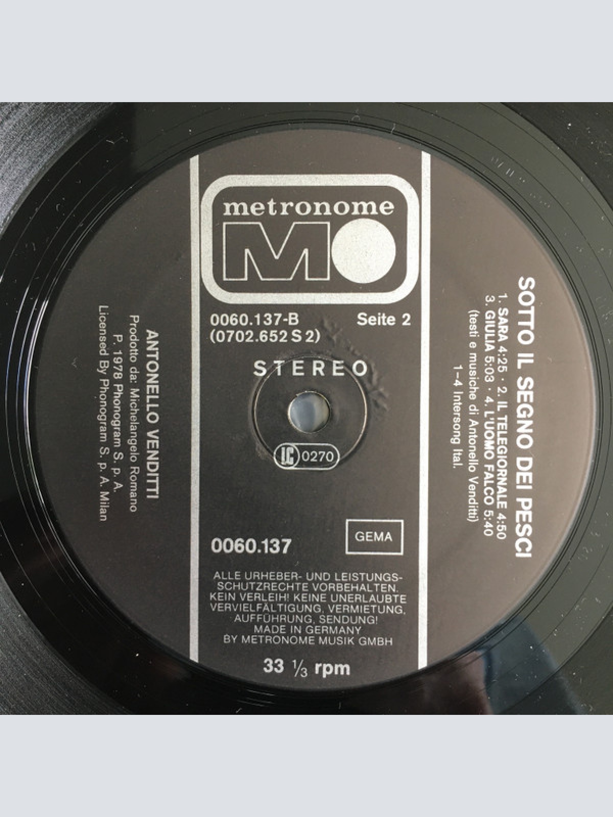 Vinyl / Antonello Venditti - Sotto Il Segno Dei Pesci