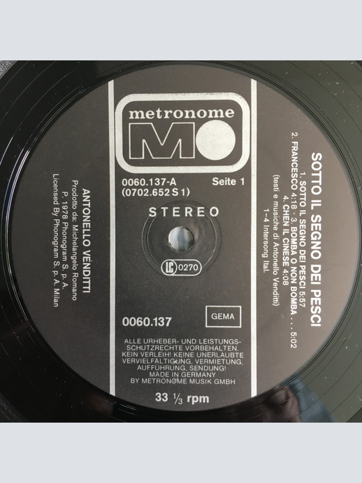 Vinyl / Antonello Venditti - Sotto Il Segno Dei Pesci