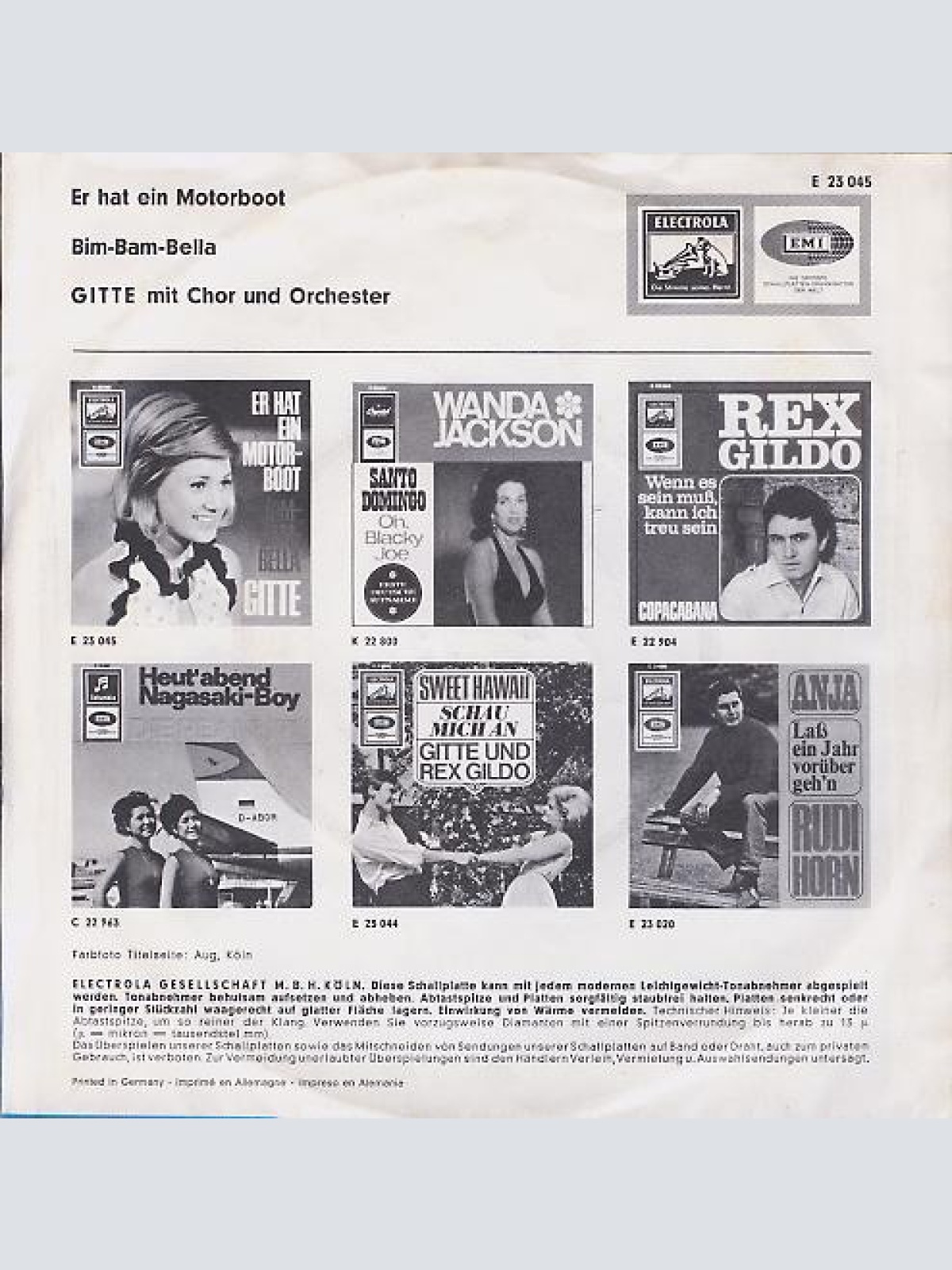 Vinyl / Gitte* - Er Hat Ein Motorboot / Bim-Bam-Bella