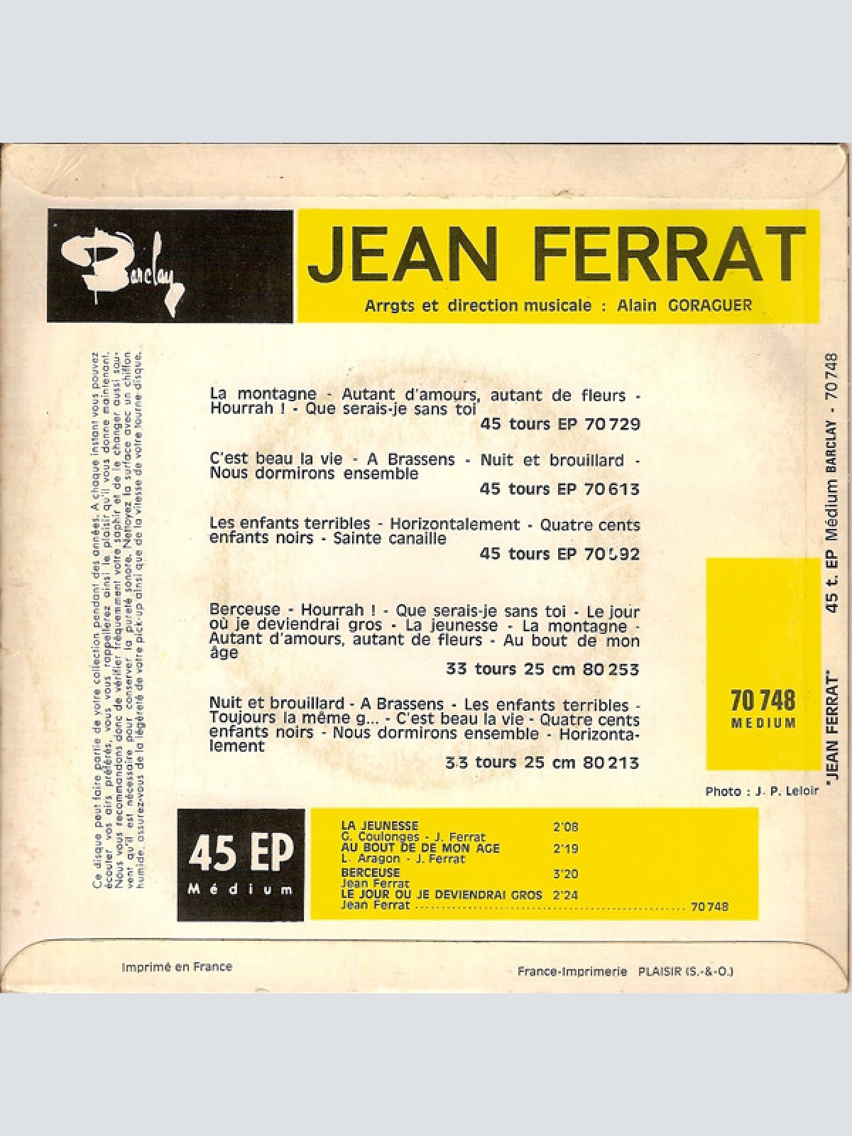 Vinyl / Jean Ferrat - La Jeunesse