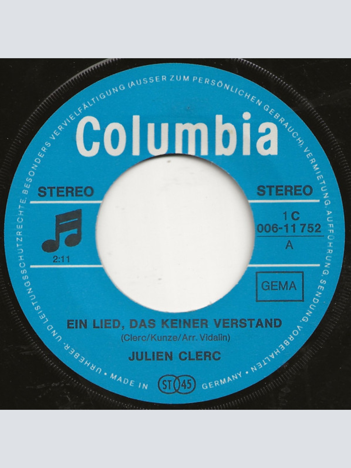 Vinyl / Julien Clerc - Ein Lied, Das Keiner Verstand / In Amerika