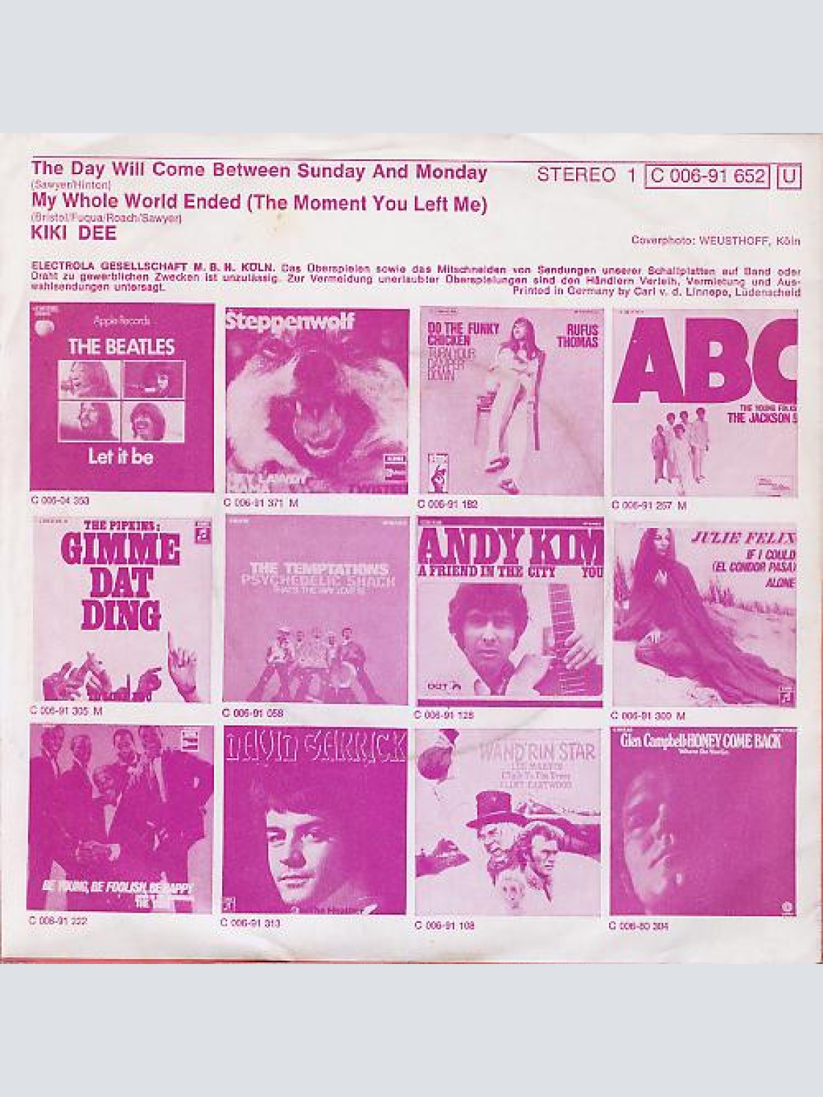 Vinyl / Kiki Dee - The Day Will Come Between Sunday And Monday / My Whole World Ended (The Moment You Left Me)