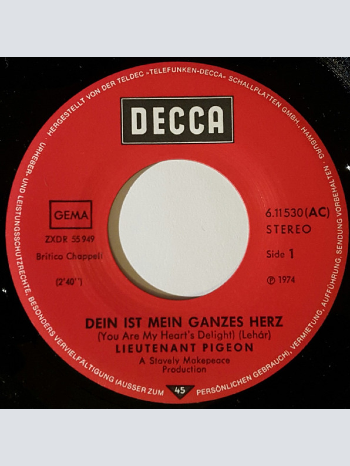 Vinyl / Lieutenant Pigeon - Dein Ist Mein Ganzes Herz