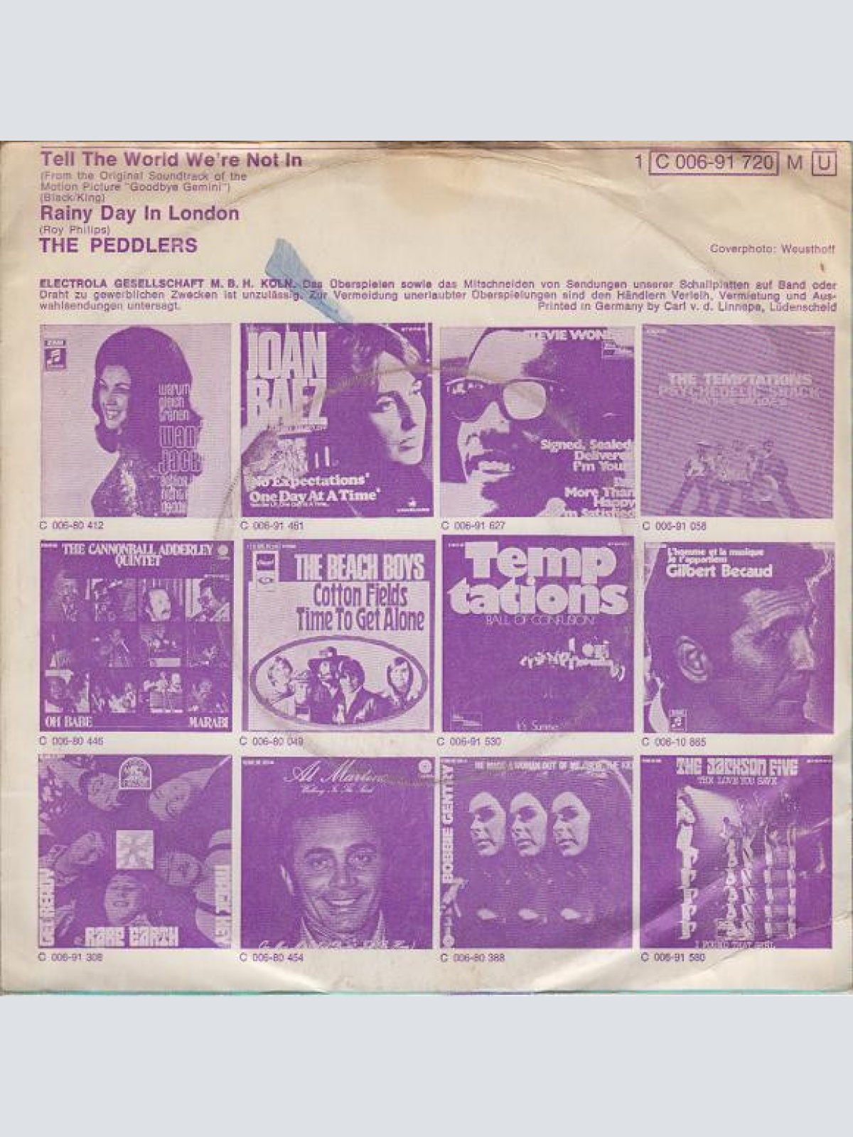 Vinyl / The Peddlers - Tell The World We're Not In / Rainy Day In London