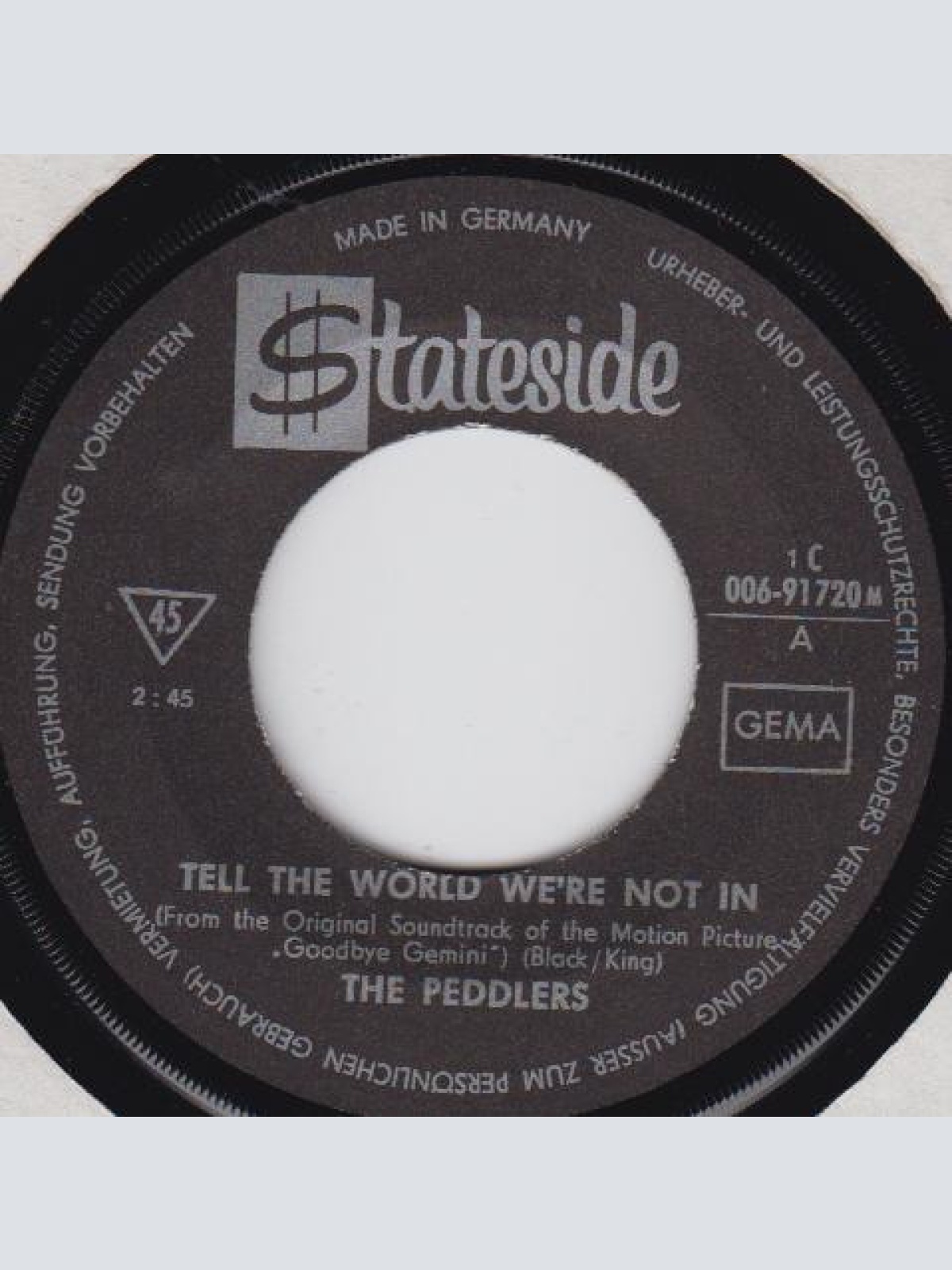 Vinyl / The Peddlers - Tell The World We're Not In / Rainy Day In London