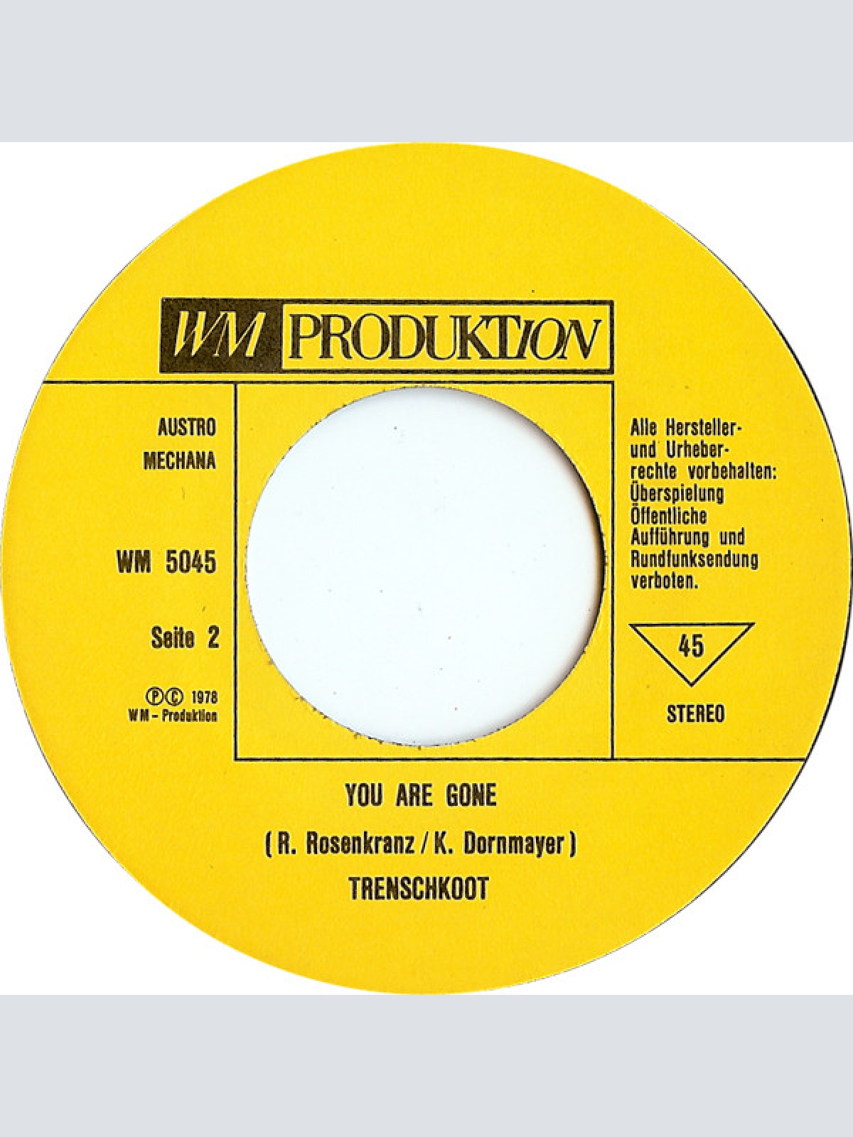 Vinyl / Trenschkoot - Songs Of Yesterday / You Are Gone