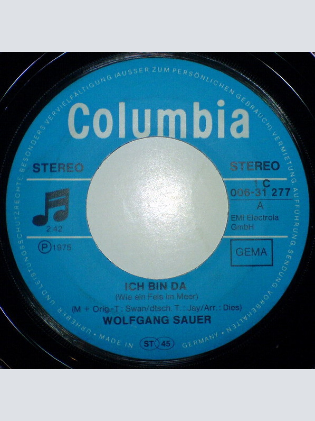 Vinyl / Wolfgang Sauer - Ich Bin Da (Wie Ein Fels Im Meer) / Großer Mann, Kleiner Mann