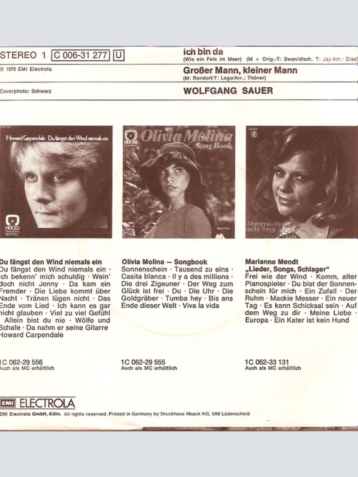 Vinyl / Wolfgang Sauer - Ich Bin Da (Wie Ein Fels Im Meer) / Großer Mann, Kleiner Mann