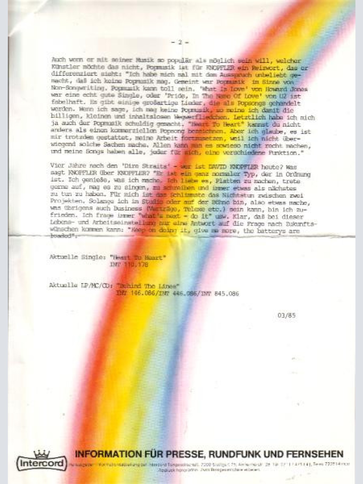 Vinyl / David Knopfler - Heart To Heart • Double Dealing