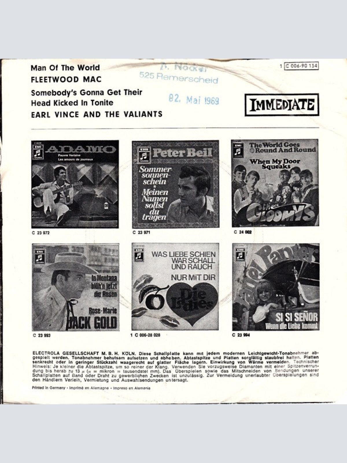 Vinyl / Fleetwood Mac / Earl Vince And The Valiants* - Man Of The World / Somebody's Gonna Get Their Head Kicked In Tonite