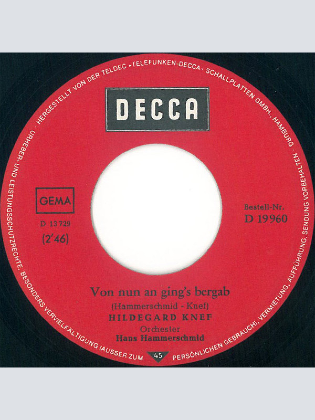 Vinyl / Hildegard Knef - Für Mich Soll's Rote Rosen Regnen / Von Nun An Ging's Bergab