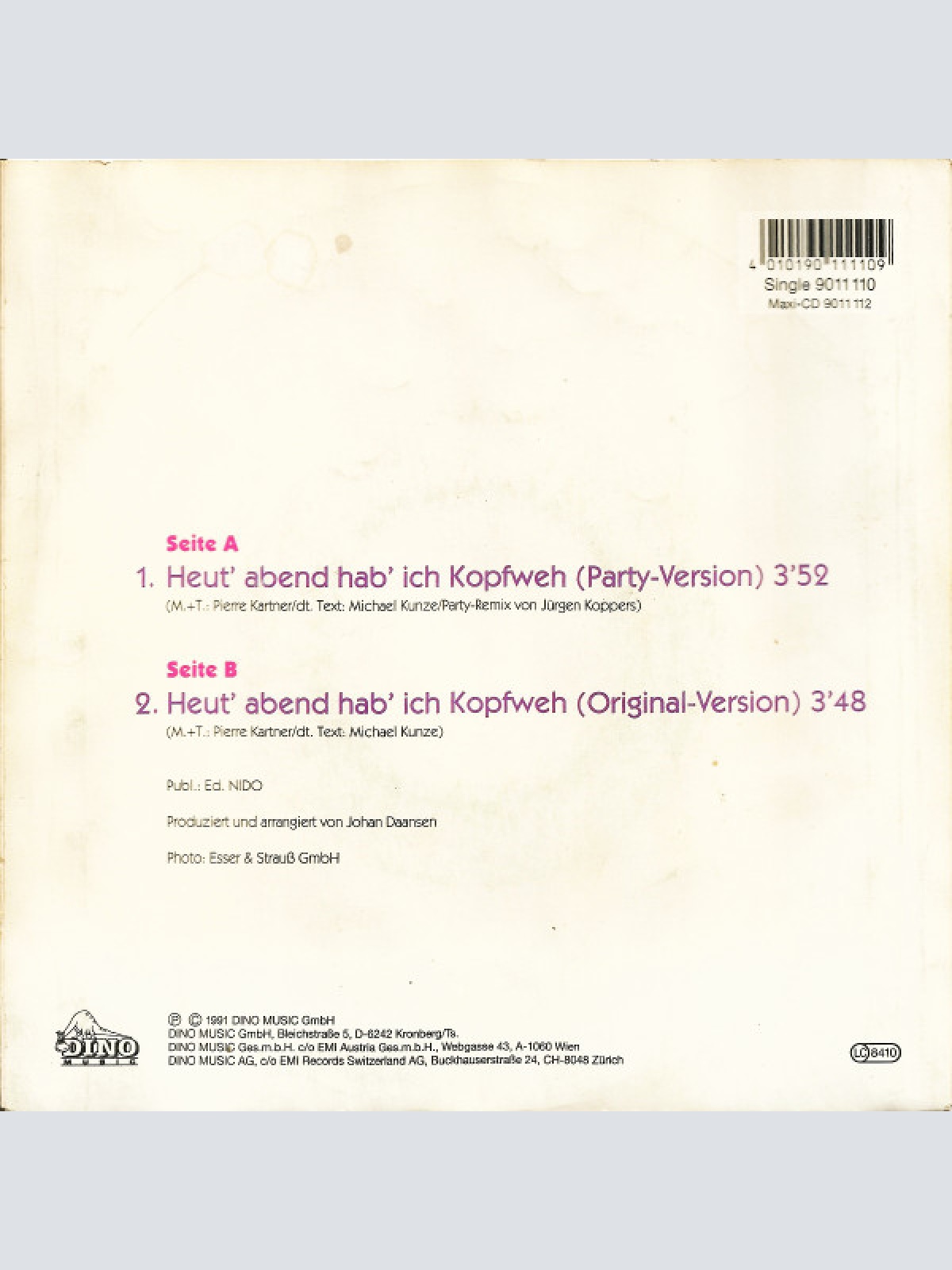 Vinyl / Ireen Sheer - Heut' Abend Hab' Ich Kopfweh