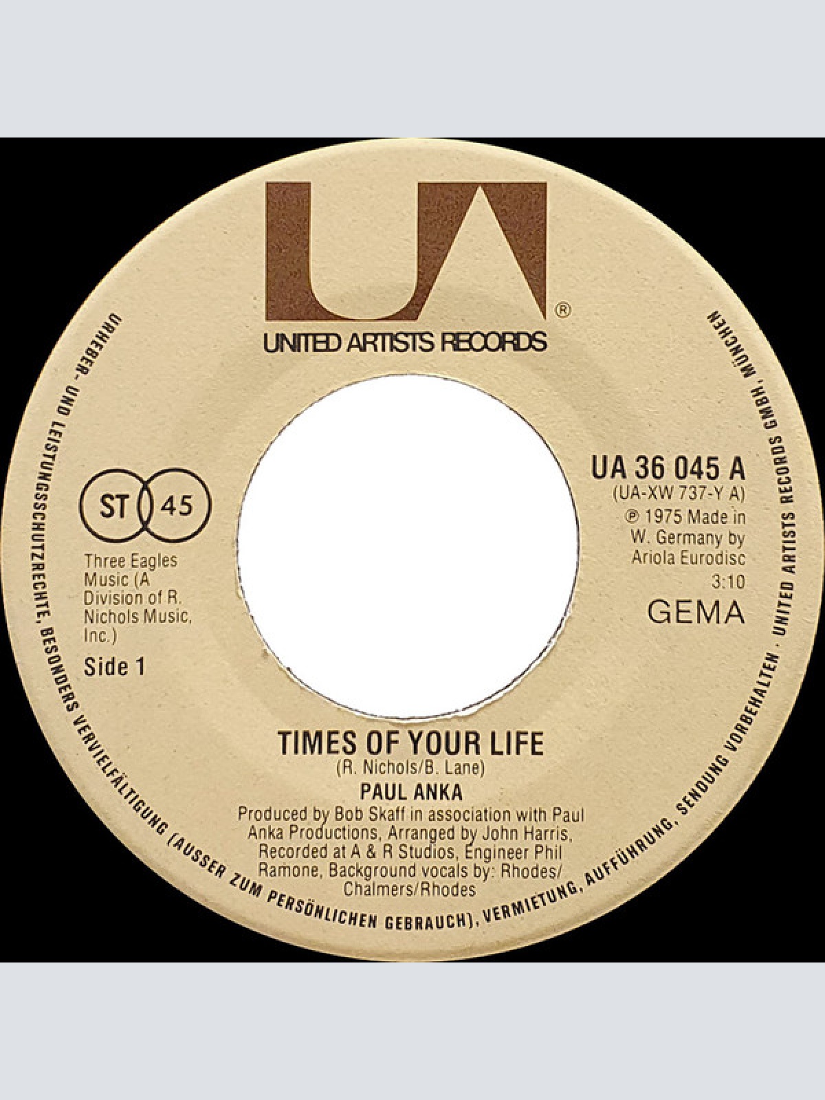 Vinyl / Paul Anka - Times Of Your Life