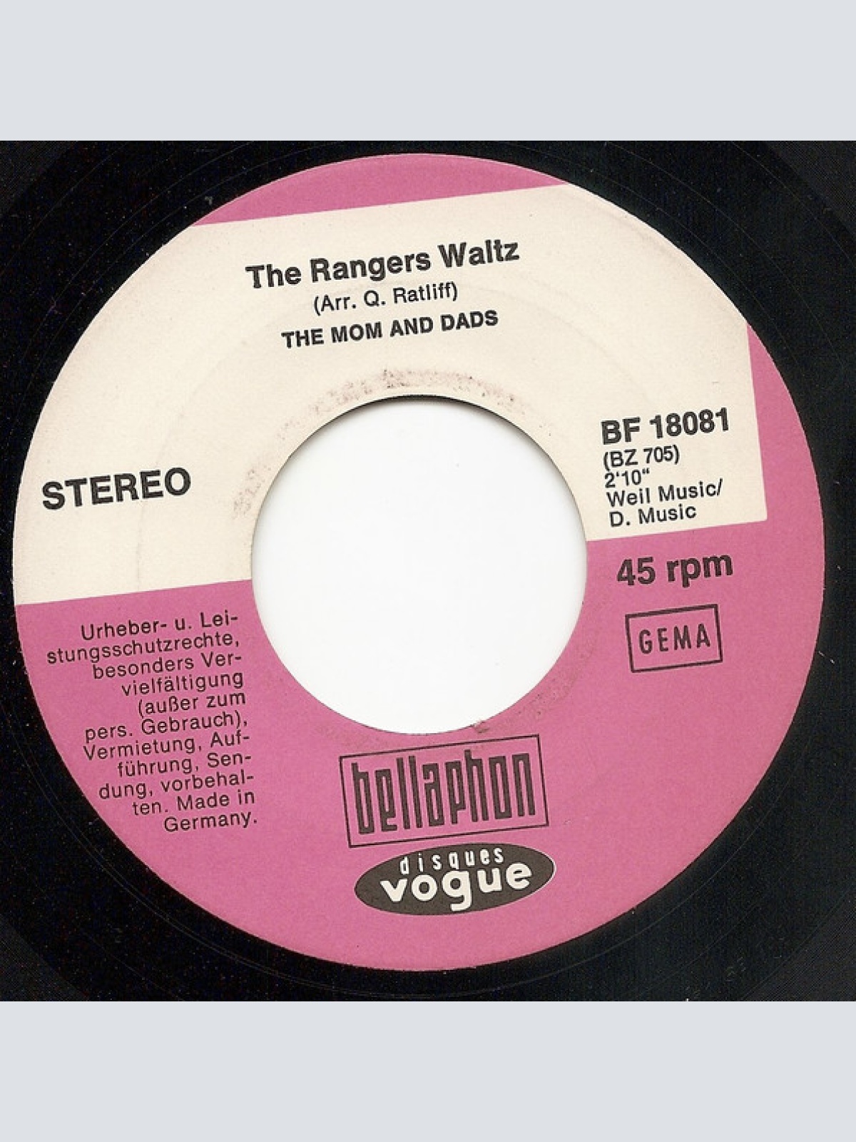 Vinyl / The Moms And Dads* - The Rangers Waltz