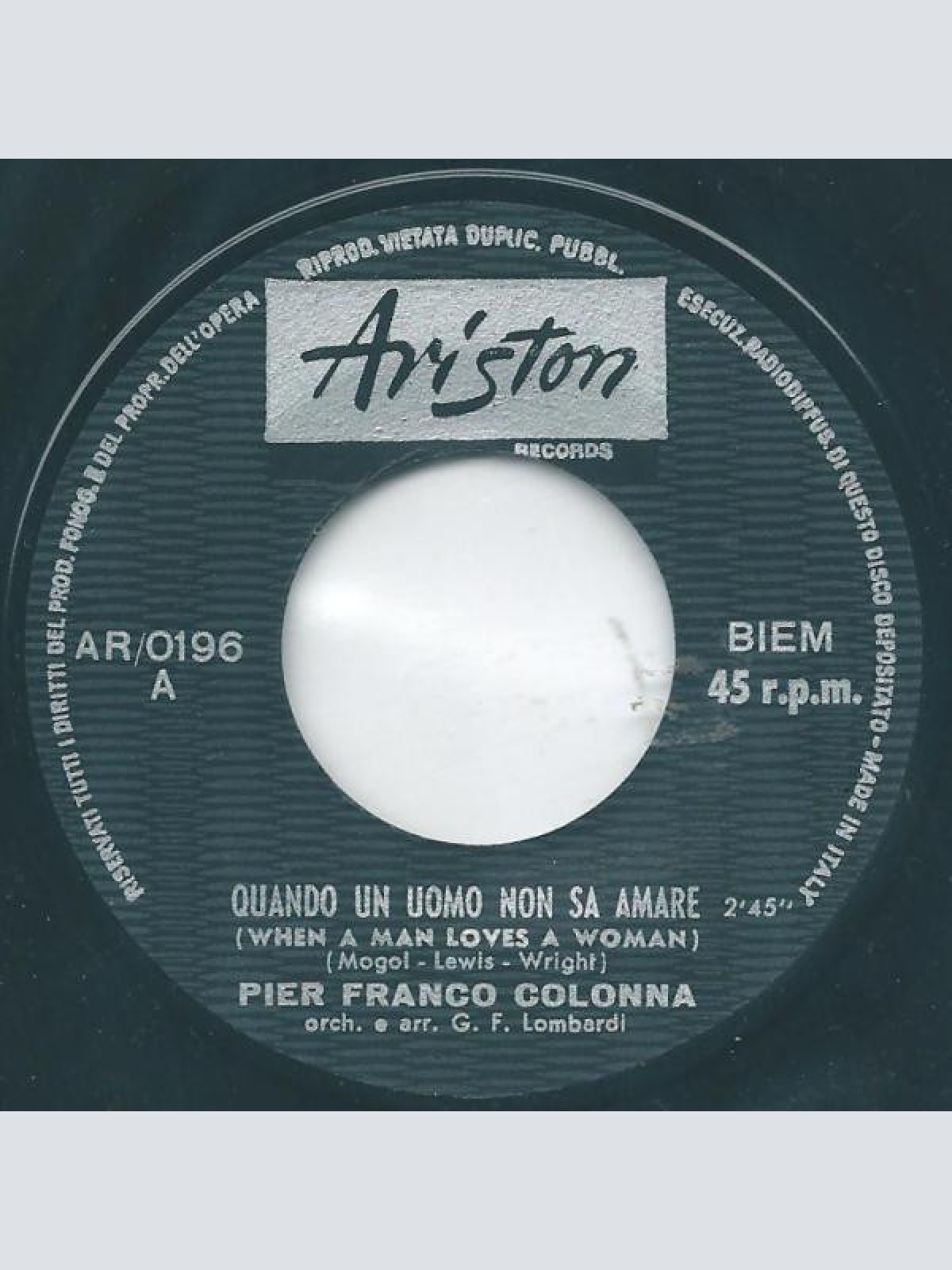 Vinyl / Pier Franco Colonna - Quando Un Uomo Non Sa Amare