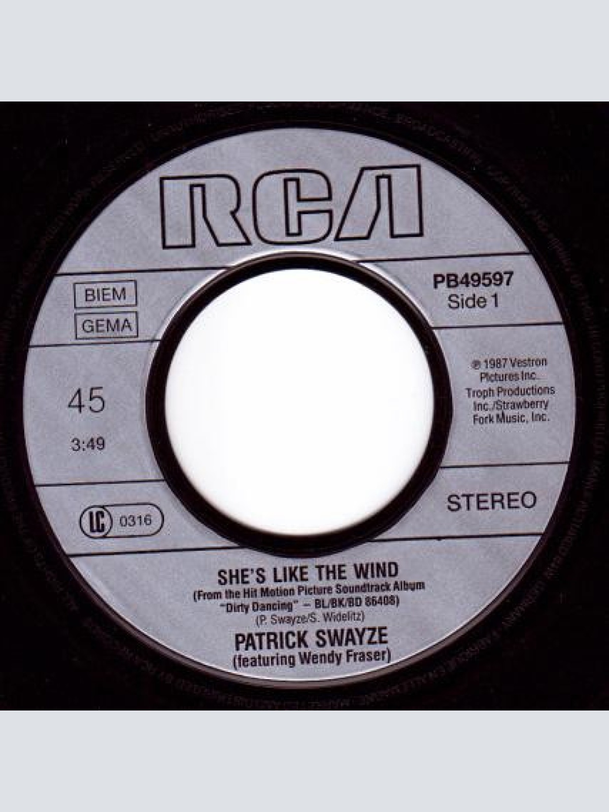 Vinyl / Patrick Swayze Featuring Wendy Fraser - She's Like The Wind