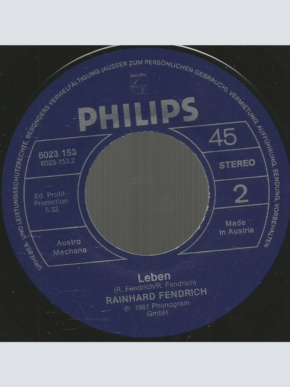 Vinyl / Rainhard Fendrich - Zweierbeziehung (Gestern Hat Mi's Glück Verlassen)