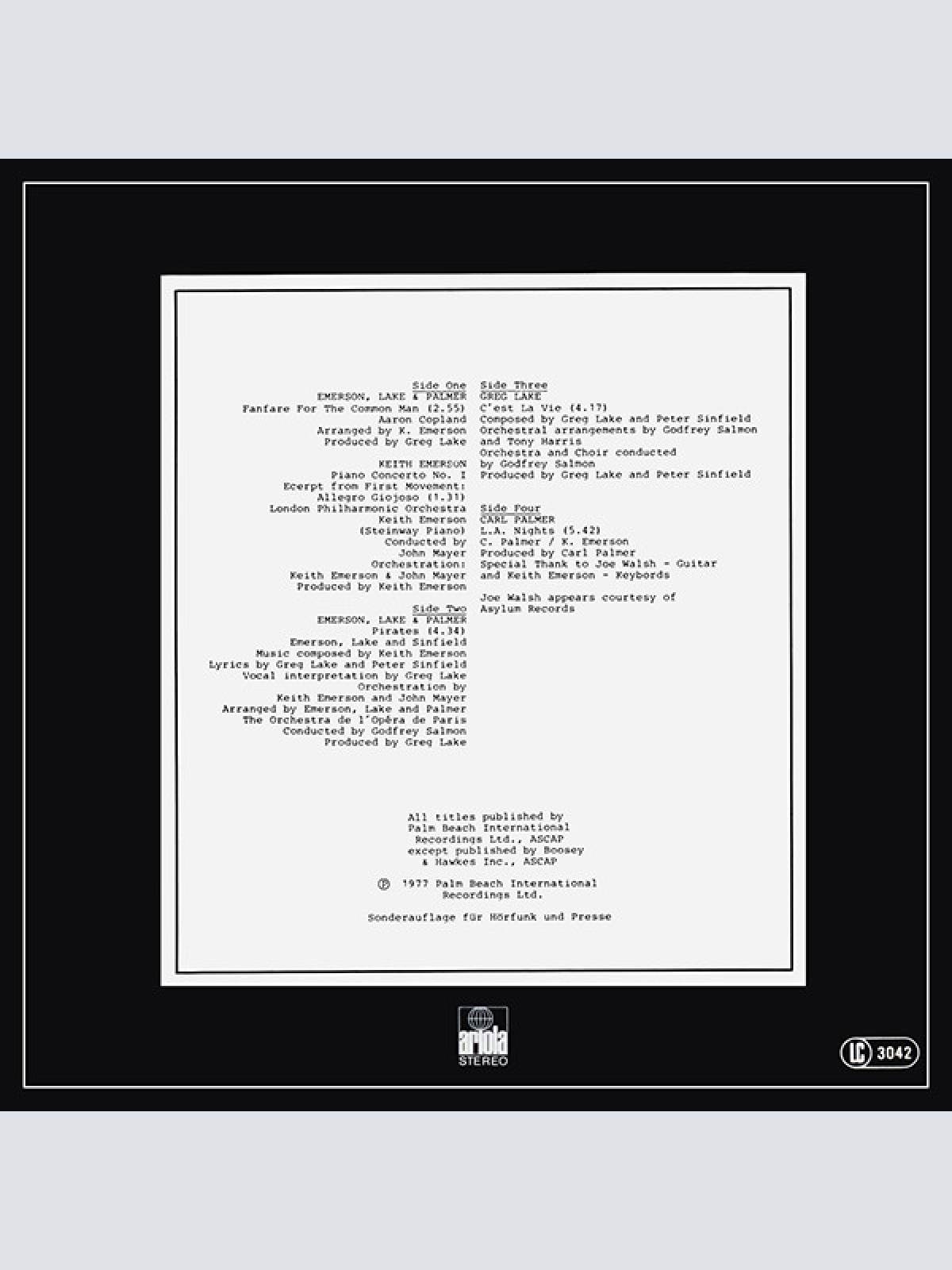 Vinyl / Emerson Lake & Palmer* - Excerpts From Works