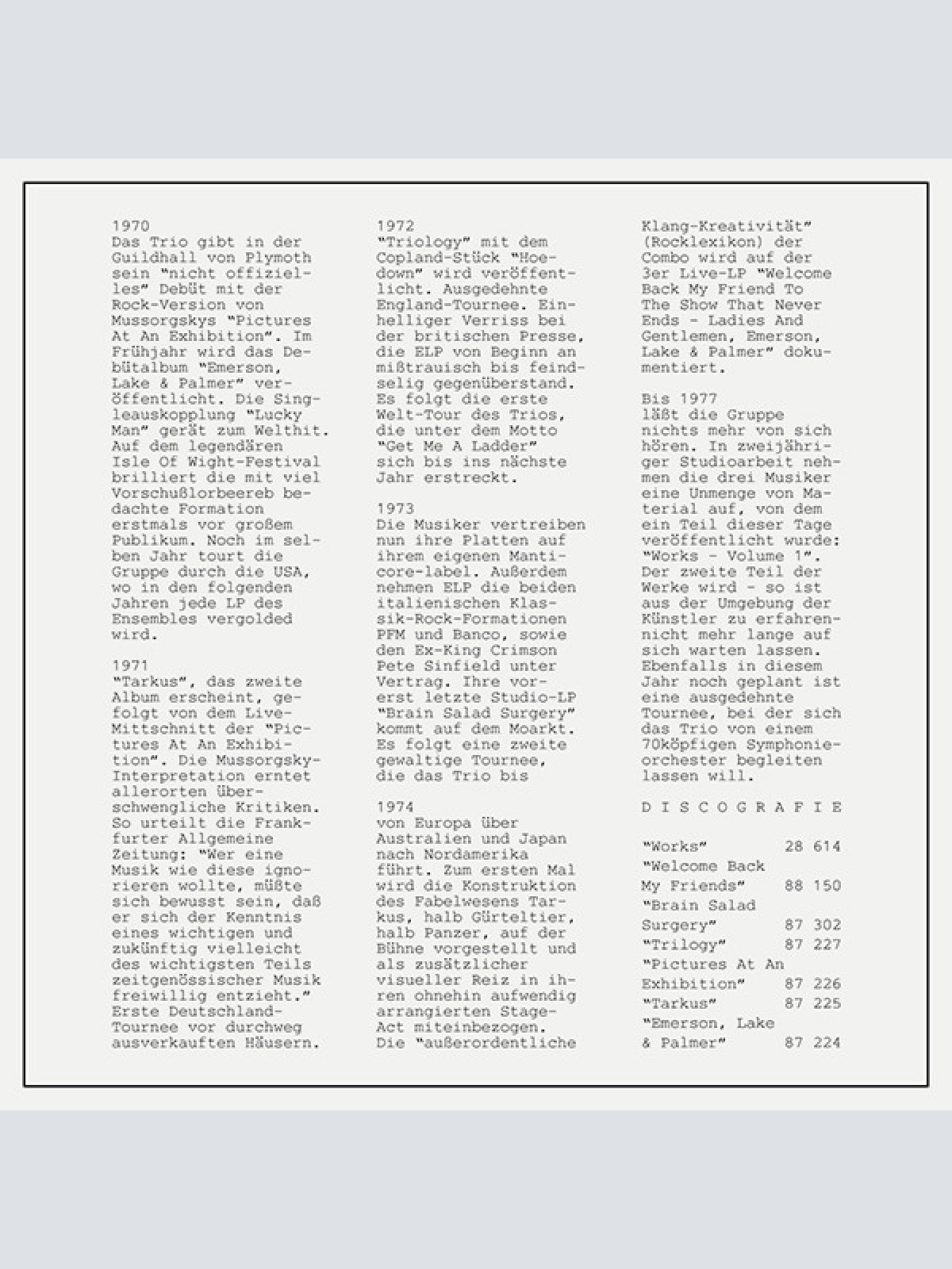 Vinyl / Emerson Lake & Palmer* - Excerpts From Works