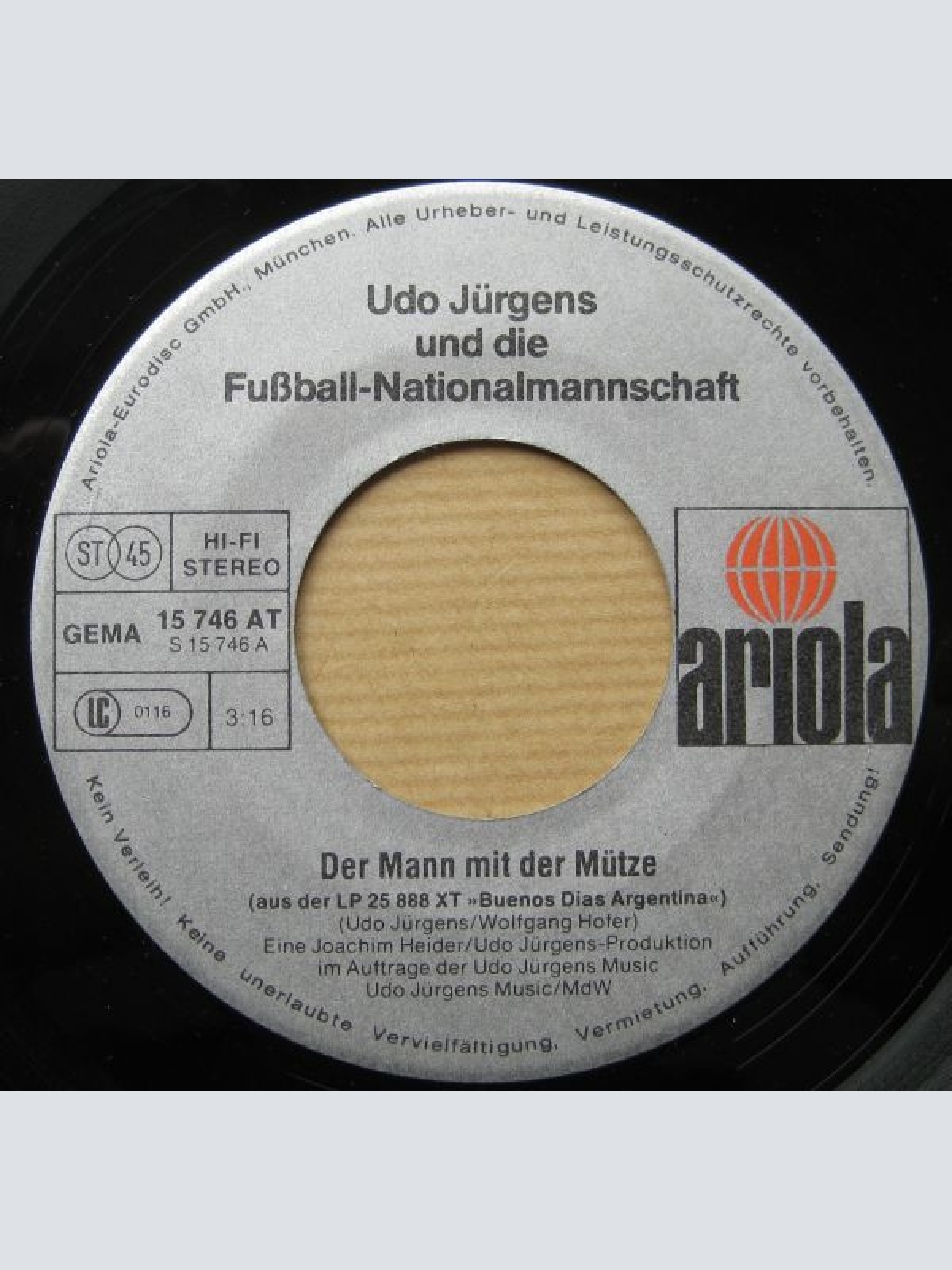 Vinyl / Udo Jürgens Und Die Fußball-Nationalmannschaft - Der Mann Mit Der Mütze