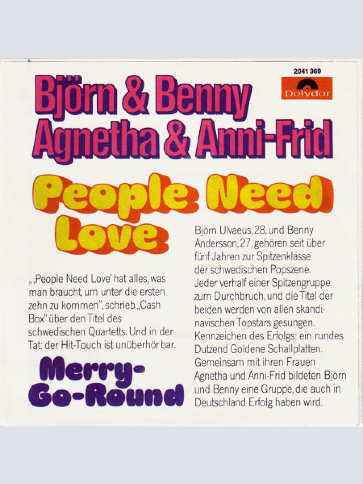 Vinyl / Björn & Benny, Agnetha & Anni-Frid - People Need Love