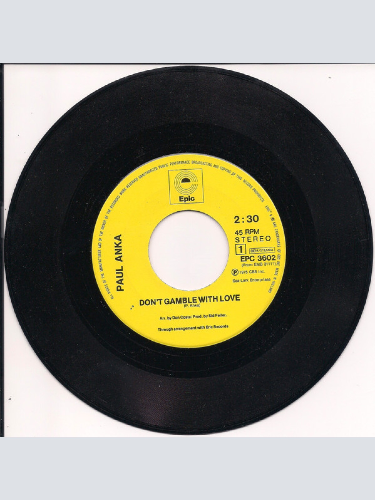 Vinyl / Paul Anka - Don't Gamble With Love / Something Has Changed Me