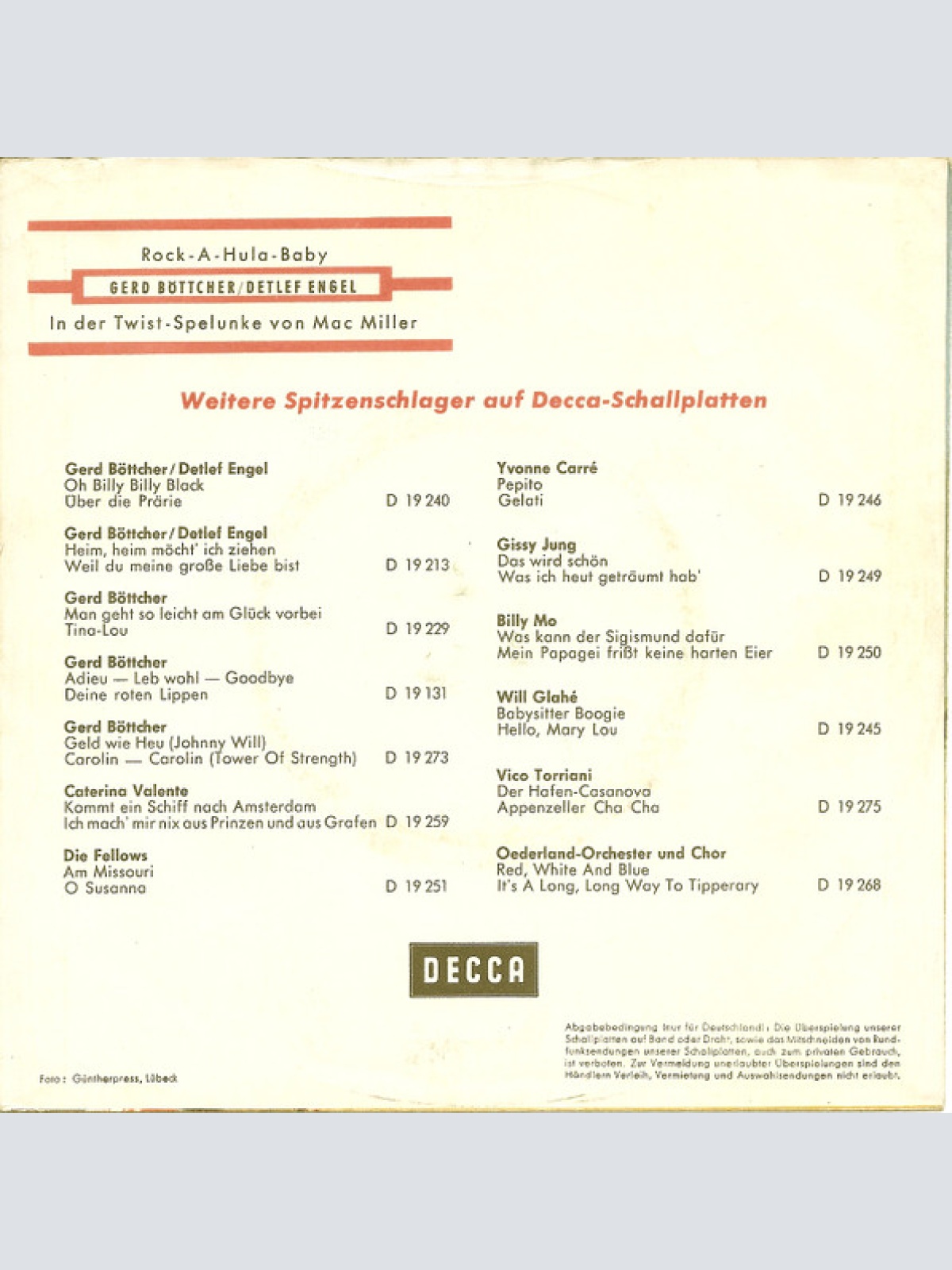 Vinyl / Gerd Böttcher Und Detlef Engel - Rock-A-Hula-Baby / In Der Twist-Spelunke Von Mac Miller