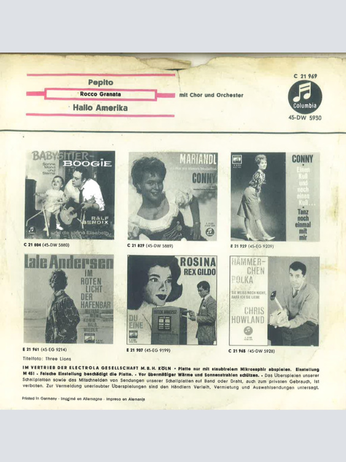 Vinyl / Rocco Granata - Pepito / Hallo Amerika