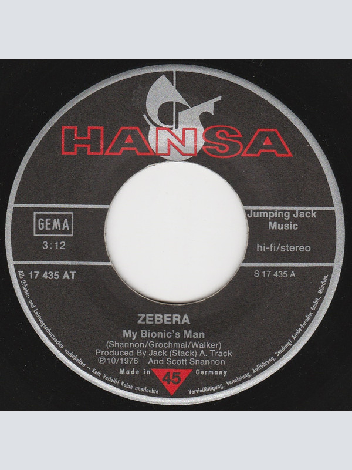 Vinyl / Zebera - My Bionic's Man
