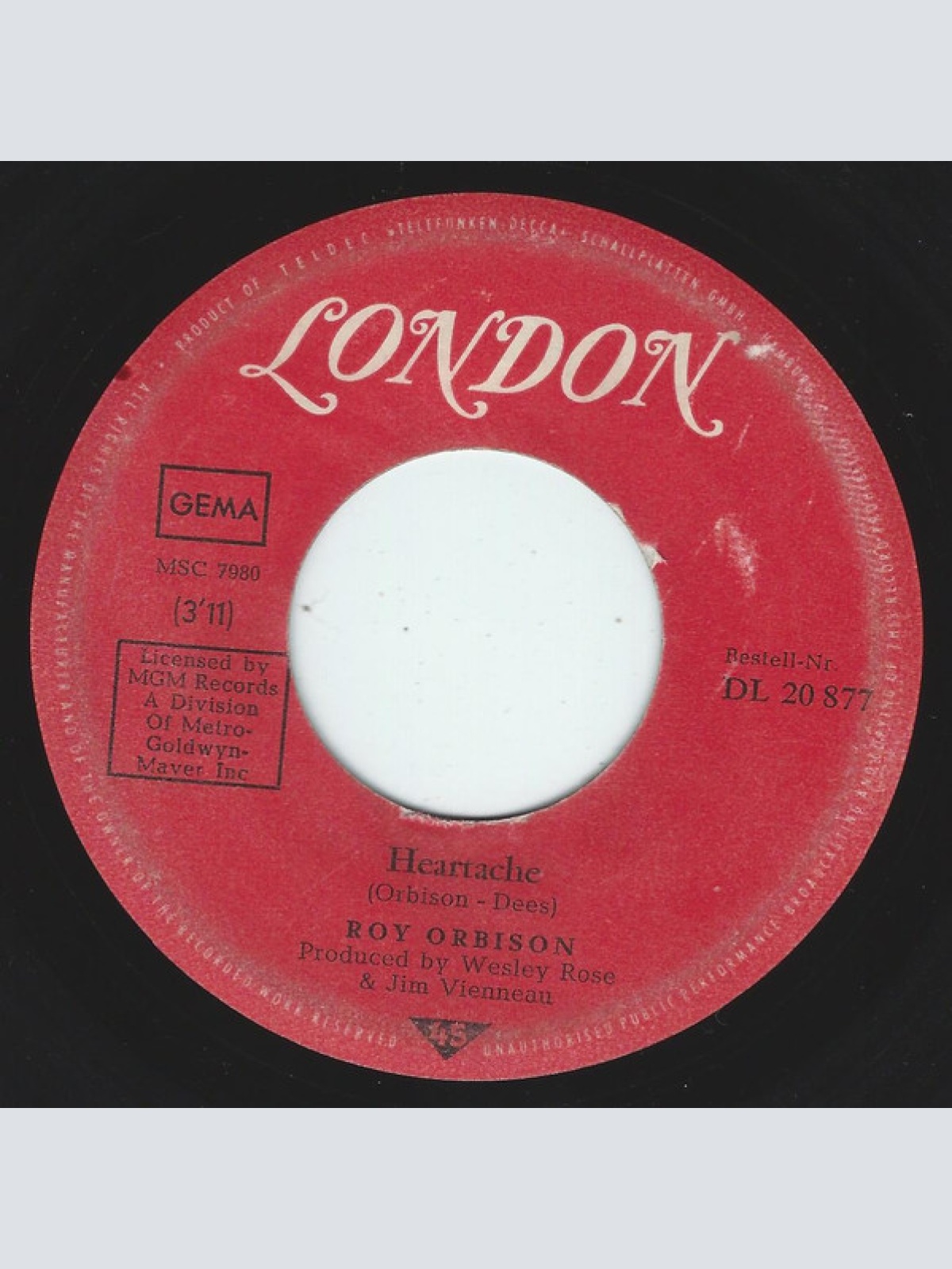 Vinyl / Roy Orbison - Heartache / Sugar Man