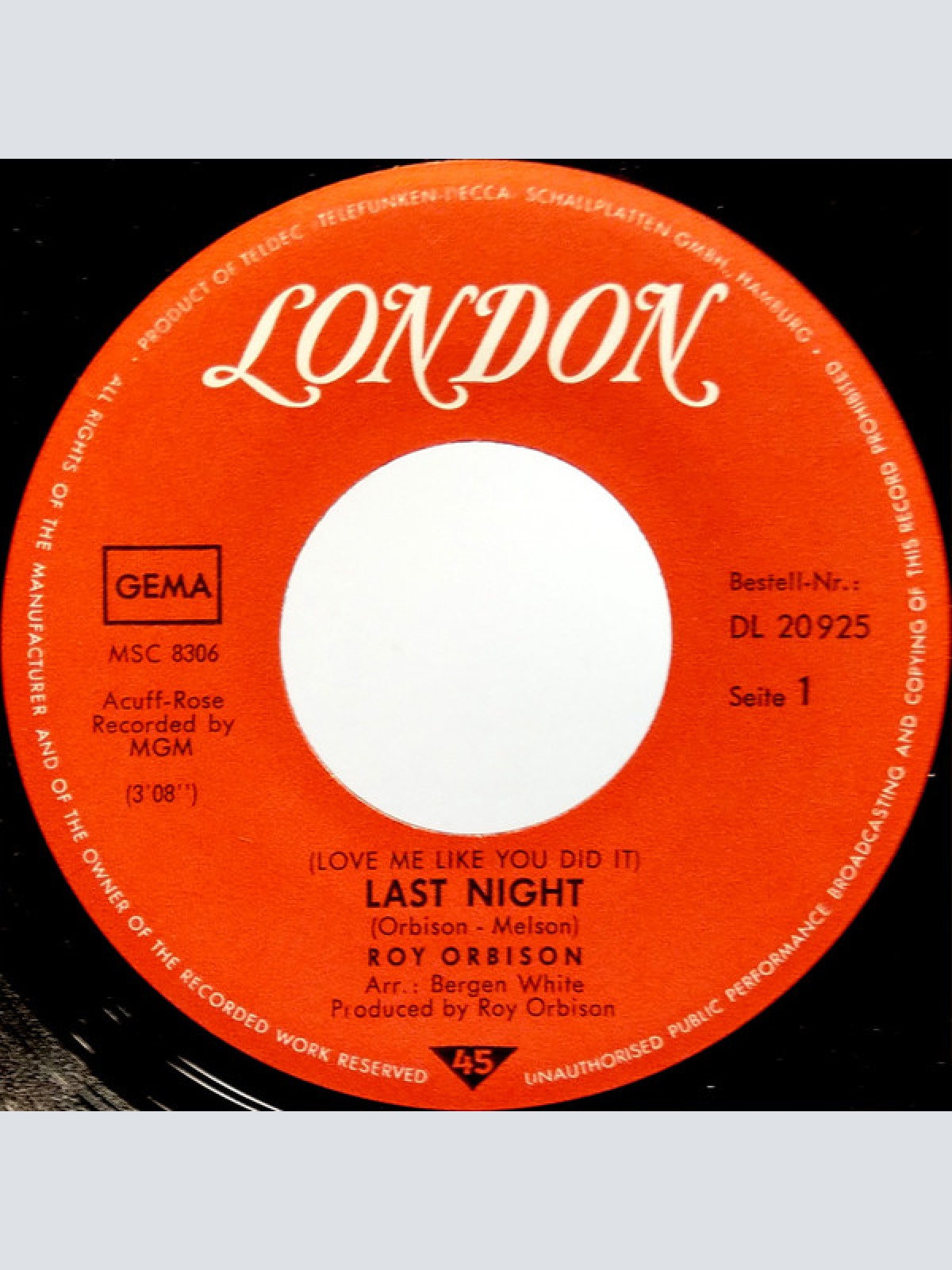 Vinyl / Roy Orbison - (Love Me Like You Did It) Last Night