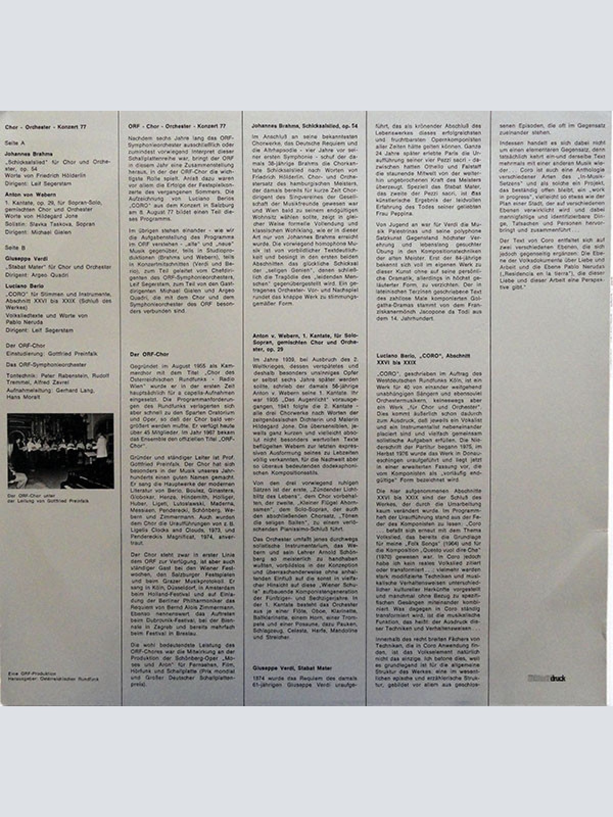 Vinyl / Brahms* - Webern* - Verdi* - Berio* / ORF-Chor, ORF Symphonieorchester - ORF Chor - Orchester - Konzert '77