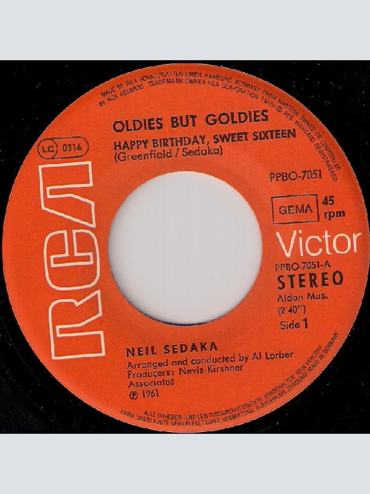 Vinyl / Neil Sedaka - Happy Birthday, Sweet Sixteen / Little Devil