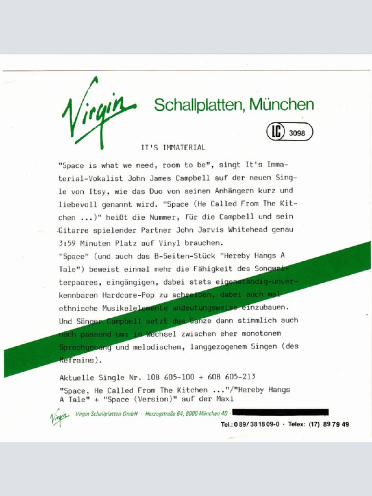 Vinyl / It's Immaterial - Space