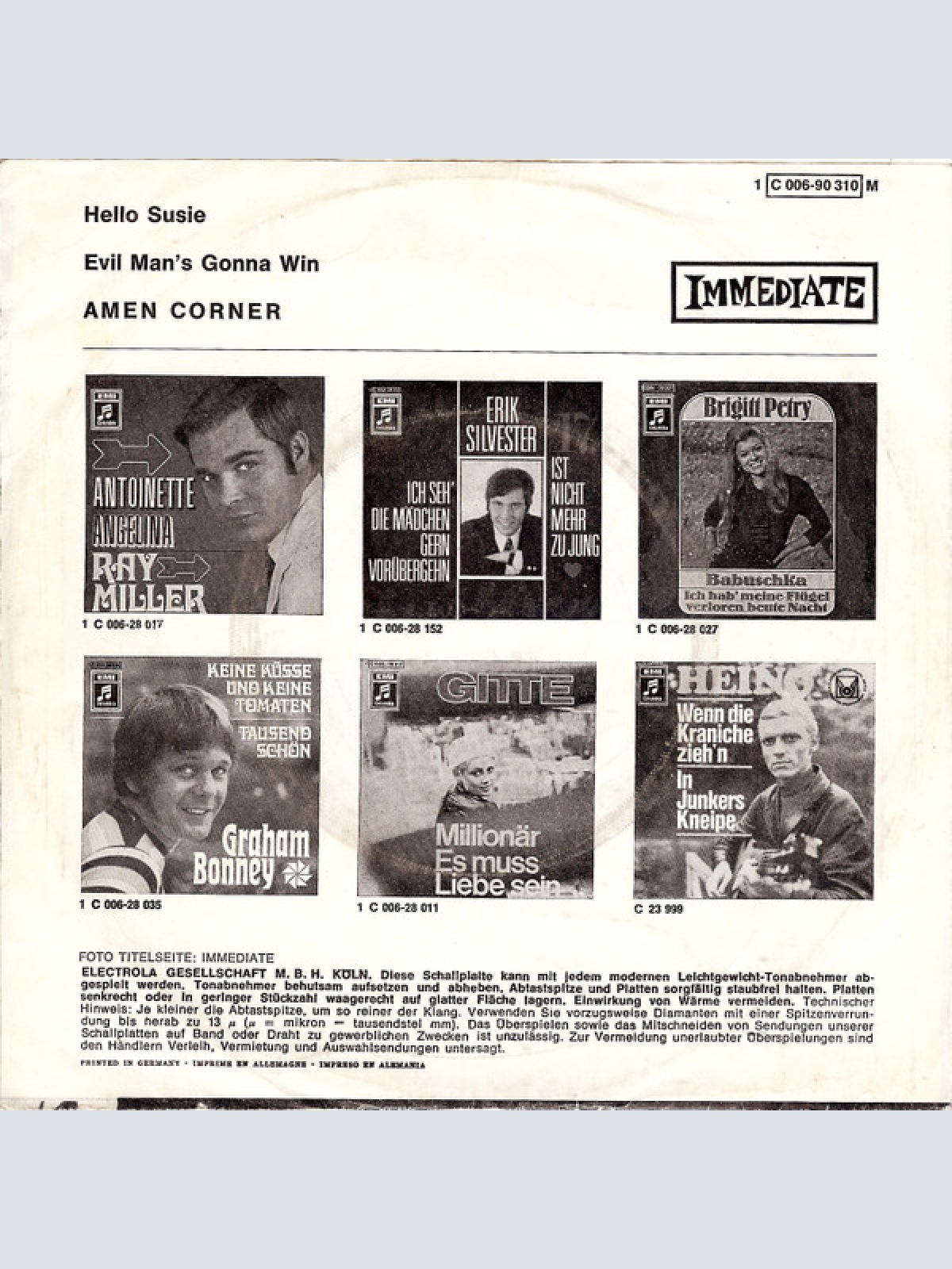 Vinyl / Amen Corner - Hello Susie / Evil Man's Gonna Win
